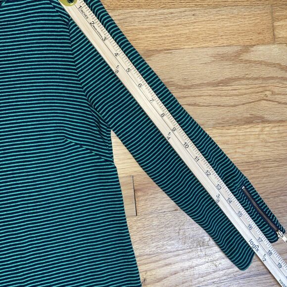 TALBOTS PETITES SP GREEN BLACK STRIPED COTTON SHEATH DRESS GOLD ZIPPERS - Picture 4 of 9